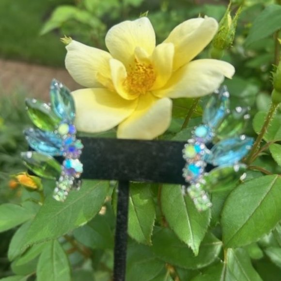 VTG WEISS aurora borealis Blue Green Rhinestone EARRINGS - Picture 4 of 10